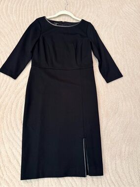 Talbots Leather trimmed Ponte knit Black Sheath Dress with Three-Quarter Sleeves